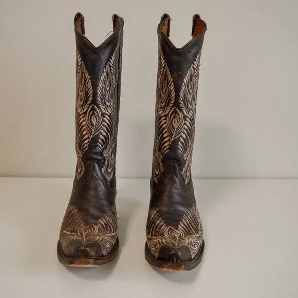 Circle G Feather Embroidered Snip Toe Western Boots - Picture 5 of 11